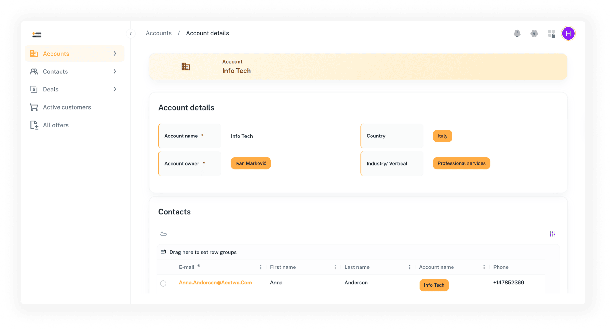Customer tracking dashboard showing customer records, sales opportunities, and activity overview