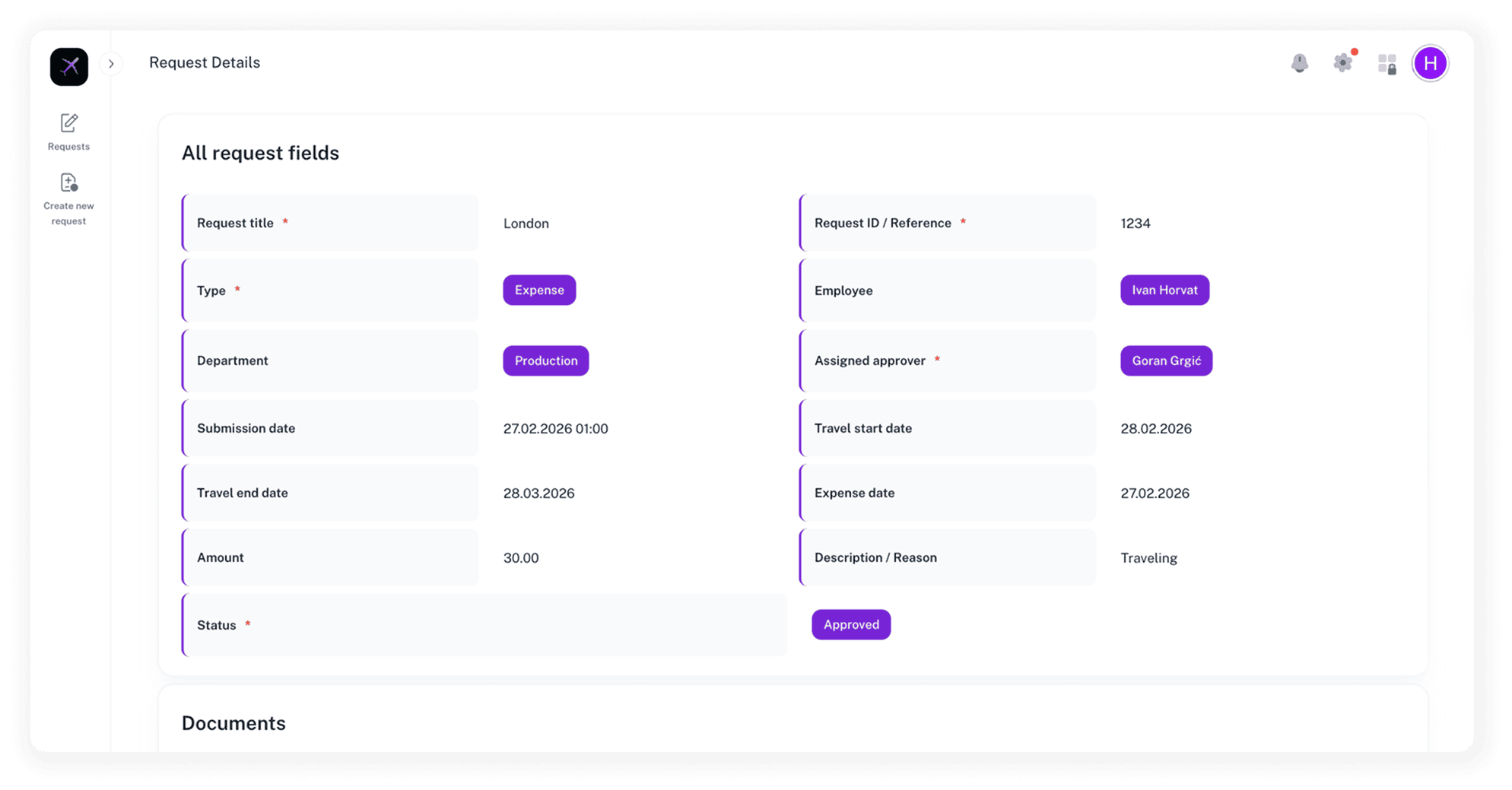 Manage travel requests in Auclio