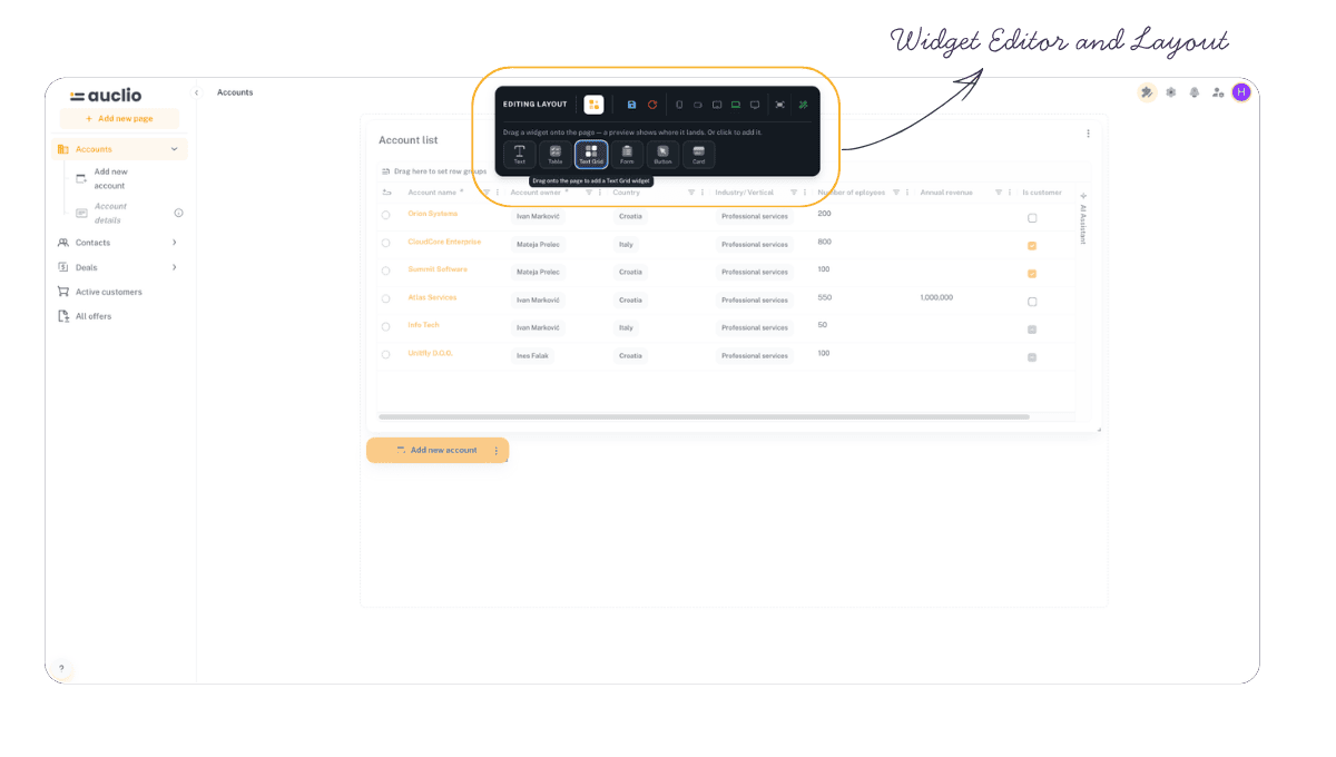 Widget Editor & Layout