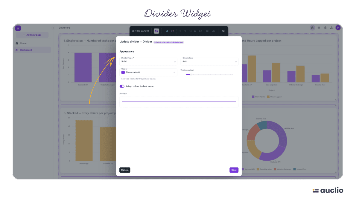 Divider widget in Auclio