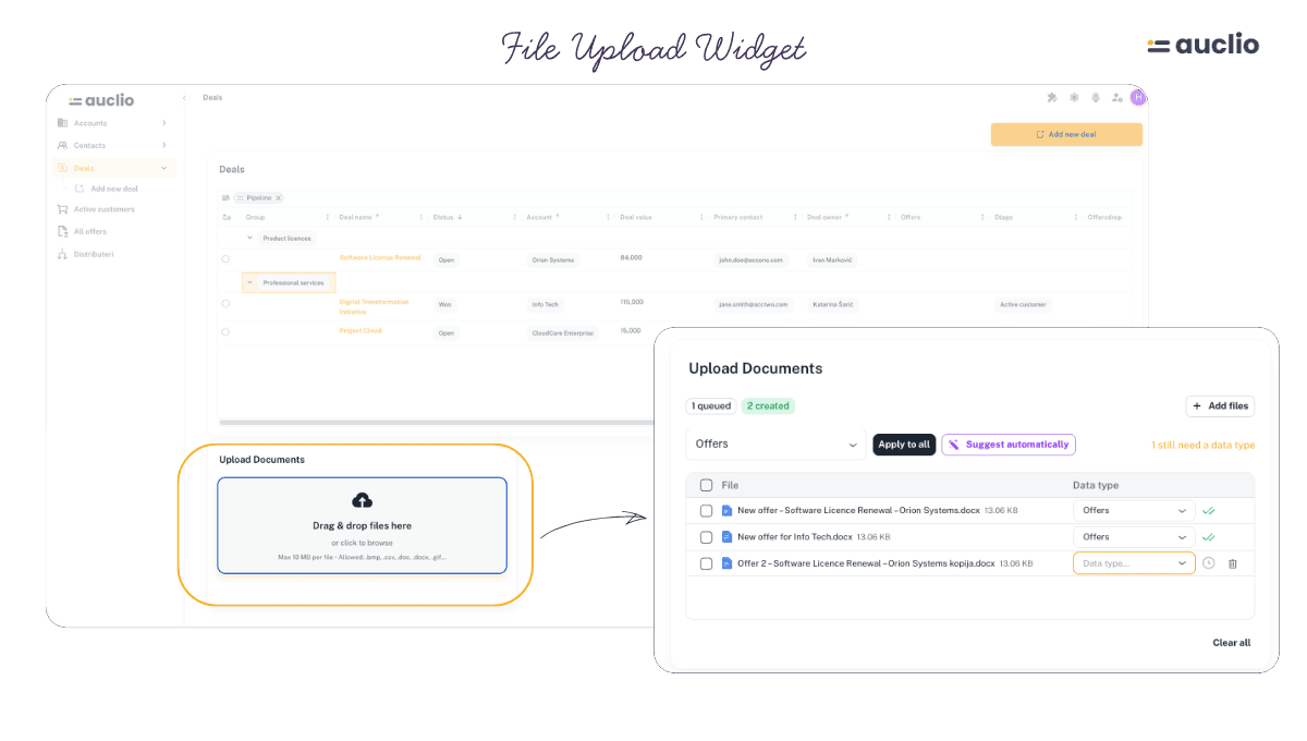 File Upload widget in Auclio
