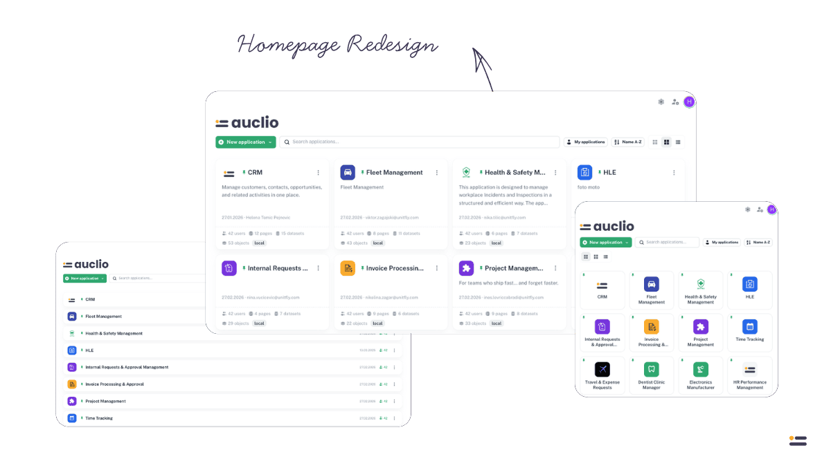 Auclio no-code platform home redesign